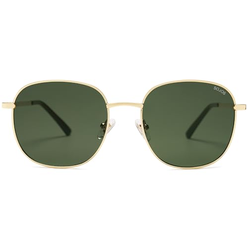 SOJOS Classic Trendy Square Sunglasses for Women Men Cute Big Frame Gold Shades SJ1137 - color: Gold/Dark Green