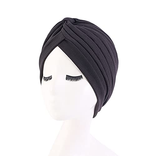 beauty YFJH Women's Cotton Turban Head Wrap Cancer Chemo Beanies Cap Headwear Cap Bonnet Hair Loss Hat - color: Black
