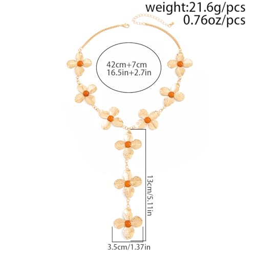 Gold Flower Y Chain Necklace for Women Layered Flower Pendant Choker Long Rhinestone Chain Necklace Party Prom Jewelry - color: Gold A