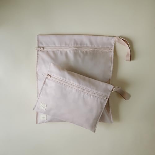 mushie Water Resistant Wet Bags | Large & Small Reusable Storage Bag for Baby Items and Travel | Zippered Pockets with Handle | Machine Washable, Set of 2 (Blush) - color: Blush