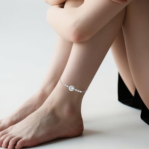 YAFEINI Ankle Bracelets for Women Sterling Silver Mermaid Turtle Ladybug Butterfly Moon Star Pineapple Anklet Link Chain Anklets Jewelry Gifts for Women - style: Star moon anklet