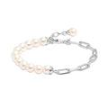 LeCalla Pure 925 Sterling Silver Italian Paperclip Link Chain Bracelets | Gold Over Silver Paper-Clip Link Station Bracelet | Sliding Bolo Bracelet for Women - color: Pearl Paperclip Link