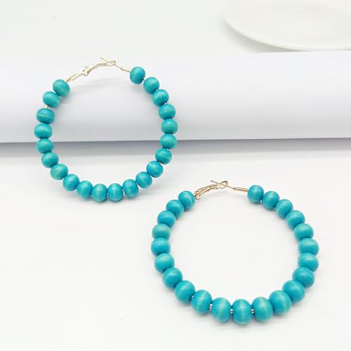 Bohemian Colorful Acrylic Resin Matte Beads Round Circle Hoop Drop Dangle Minimalist Chic Lightweight Earrings for Women Boho Geometric Beaded Statement Jewelry - color: blue 1