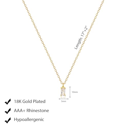 Luxval Diamond Pendant Gold Necklace for Women，Dainty 18k Gold Plated Choker Necklaces Simple Gold Jewelry Gifts for Women Girls - color: Gold-Birthstone