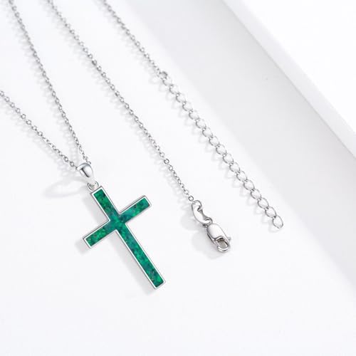 Cross Necklace 925 Sterling Silver Turquoise Christian Pendant Religious Cross Jewelry Christmas Gifts for Women Men - style: Malachite