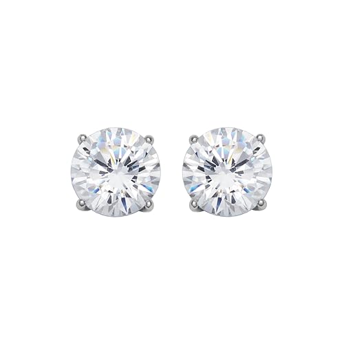 Amazon Essentials Plated Sterling Silver Cubic Zirconia Stud Earrings (Round & Princess) - color: White/Platinum, size: 6.5 mm, style: Round Cut