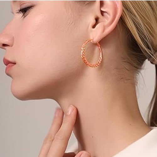 Senteria Silver Hoop Earrings for Women Hypoallergenic 925 Sterling Silver Post Hoop Earrings Lightweight Large Hoops Earring Thick Twisted Silver Hoops 30/40/50MM - color: 40MM Rose Gold