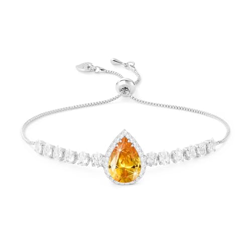 Linawe Crystal Imitation Diamond Rhinestone Charm Bracelets for Women, Gold/Silver/Rose Gold Adjustable Chain Bracelet, Teardrop Birthstone Cubic Zirconia Prom Costume Wedding Jewelry - color: Silver,Nov