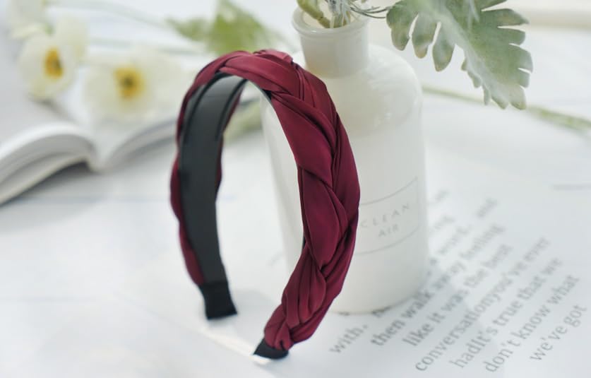 Braided Headband for Women-Vintage Fabric High Crown Headband with Non-Slip Teeth, Cute Boho Knotted Hair Band for Women & Teens (1-Wine Red, One Size) - color: 1-Wine Red