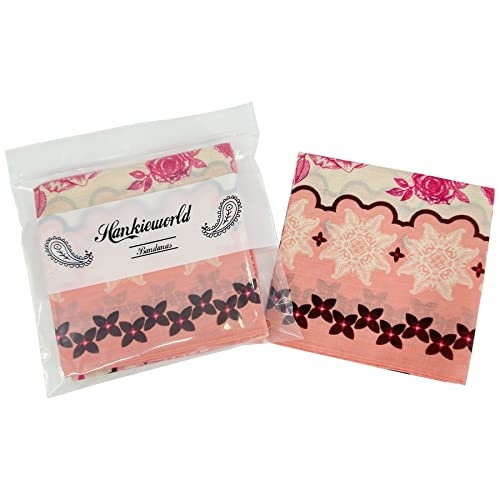 Bandanas for Women and Men，3 Pack Super Soft Thin 60s Preium Cotton 22 inch Handkerchiefs - color: 3 Pack-pink Rose