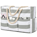Becokan Beach Bags for Women Canvas Large Beach Tote Bag Zipper Waterproof Sandproof Foldable Swim Pool Bag with 7 Pockets - color: Light Grey
