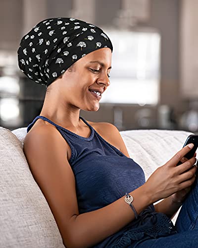 Adjustable Satin Lined Sleep Cap for Dreadlocks Curly Hair Large Head-Stay On Overnight - color: Navy White