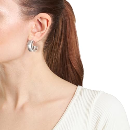 Amazon Essentials Plated Tailored Hoop Earrings - color: Silver, size: L: 0.88" X W: 0.49"