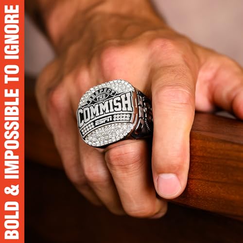 ESPN Respect the Commish Championship Trophy Ring - Size 12 Ring (Silver Finish)