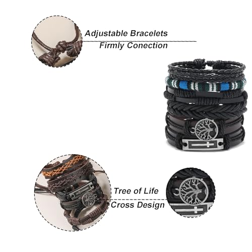 36Pcs Braided Leather Bracelets for Men Women Wrap Wood Beads Cuff Bracelet Hemp Cords Ethnic Tribal Handmade Wrap Wristband Bracelets Set Adjustable