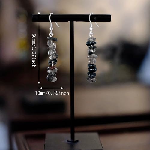Handmade Bohemian Vintage Silver Nature Stone Beads Long Dangle Drop Earrings for Women - color: Grey