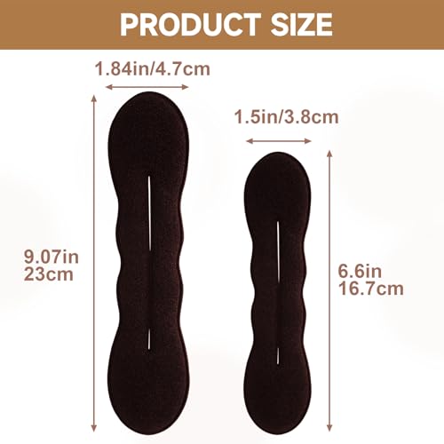 2 Pcs Hair Bun Maker for Women, Non-Slip Bun Updo Curler, Sponge Hair Bun Shaper, Hair Styling Accessories for Long Thin Straight Wavy Hair (Brown) - color: Brown