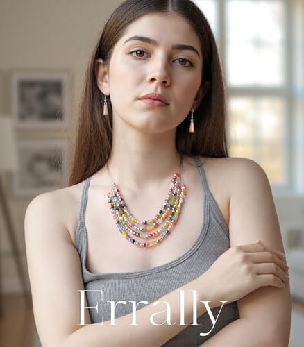 Errally Layered Beaded Statement Necklace Multi Strand Crystal Beads Collar Necklace and Earring Sets for Women Fashion Costume Jewelry Set Gifts for Her - color: Colorful