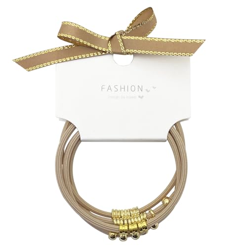 Blonde Boho Hair Ties Bracelet, Cute Ponytail Holders with Gold Bead Jewelry for Women, Trendy Elastic Hair Accessories for Thick, Thin, Curly Hair (Beige) - color: Beige-06