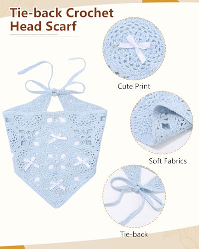 AWAYTR Crochet Head Scarf Hair Bandanas Women Knit Bandana Headband Scarf Tie-Back Head Coverings Floral Headscarf - color: Solid Color - Pink + Blue