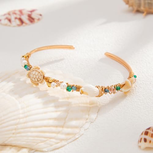 XAM Arm Cuff Upper Arm Bracelet for Women Adjustable Flower Sea Shell Leaf Feather Open Upper Arm Bangle Bracelet Boho Summer Holiday Jewelry - color: StyleC