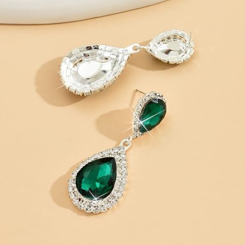 Bridal Statement Earrings for Women, Long Tassel Earrings Sparkling Rhinestones Crystals Earring Exaggerated Wedding Bridal Earrings Elegant Jewelry for Wedding Engagement Party - color: Green