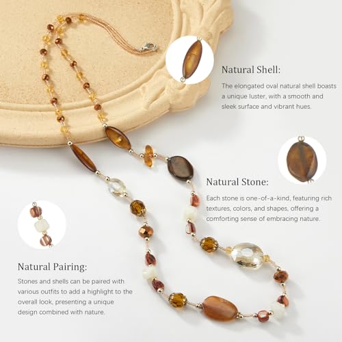 FULU AUTUMN Long Necklaces for Women Trendy Long Chunky Beaded Necklace Boho Fashion Costume Jewelry Mothers Day Gifts for Her - color: Brown