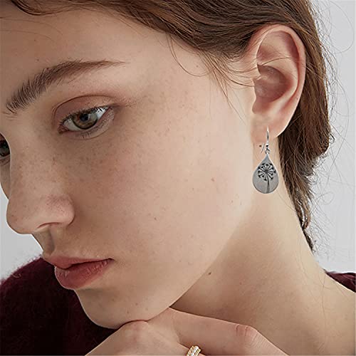 Handmade Lightweight 925 Sterling Silver Dandelion Dangle Drop Earrings for Women Teen Girls Water Drop Vintage Silver Flower Mountain Tree Dangle Earrings Jewelry Gifts for Mom Lover - color: Silver 3