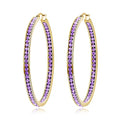 CiNily Mult-colors Crystal Stainless Steel Hoop Earring for Women Hypoallergenic Jewelry for Sensitive Ears Large Big Hoop Earrings 2" - color: Gold-Purple