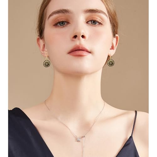 Bohemian Vintage Sliver Geometry Enamel Flower Lightweight Dangle Hoop Earrings Ethnic Handmade Circle Disc Teardrop Earrings For Women - color: Black