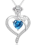 LOUISA SECRET Rose Flower Heart Birthstone Necklaces for Women, 925 Sterling Silver Jewelry, Pendant Heart Necklaces Birthday Anniversary Christmas Gift for Women Wife Mom Girlfriend Lady - color: White Gold-03-Mar