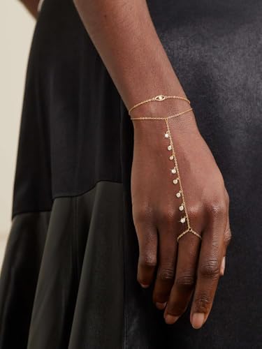 CHESKY 14k Gold Plated Hand Chain Bracelet for Women Trendy, Dainty Ring Bracelets Hand Chain Finger Nail Bracelet Simple Gold Hand Jewelry for Women Gifts - style: Eye