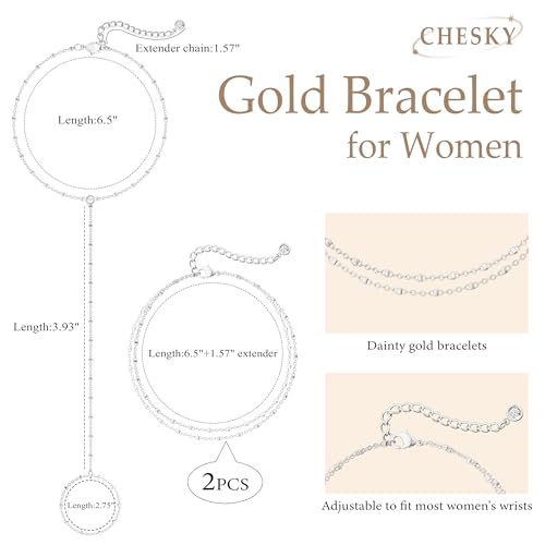 CHESKY Silver Hand Chain Bracelets for Women Set - Dainty Silver Plated Finger Ring Bracelet Stack Adjustable Hand Chains Durable Beaded Bracelets Trendy Simple Jewelry Gift for Women - style: layer thin bracelet-silver