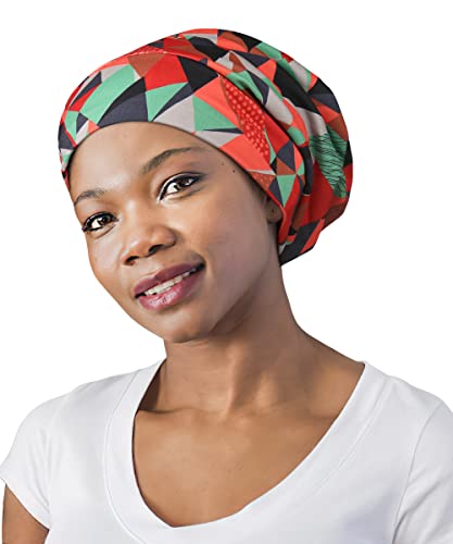 Adjustable Satin Lined Sleep Cap for Dreadlocks Curly Hair Large Head-Stay On Overnight - color: Orange Red