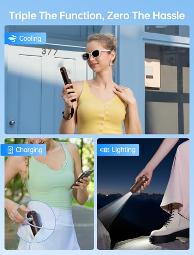 JISULIFE 3 IN 1 Handheld Mini Fan - Portable Fan & Power Bank & Flashlight, 19H Max Cooling, USB Rechargeable, Pocket-Sized for Travel, Cruise, Concerts, Makeup, 2026 Summer Gifts for Women(Brown) - color: Brown