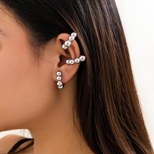Gold Ear Cuff Earrings for Women Non Piercing 14K Gold Plated/Silver Cuff Clip On Cartilage Hoop Shining Cubic Zirconia Twisted Chain Ear Clip On Earring for Women Chunky Ear Cuffs Earrings - color: B-silver