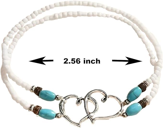 Ankle Bracelets for Women Waterproof Elastic Heart Anklet Stretchy Ankle Bracelets Colorful Beaded Anklets Boho Ankle Bracelets Silver Beach Anklet Jewelry Accessories for Summer - color: Black White Anklets
