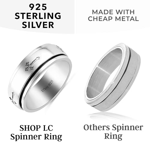 Shop LC 925 Sterling Silver Spinner Fidget Ring for Women Men | Anxiety Ring | Moon Star Design | Platinum Plated | Stress Relief Worry | Promise | Boho Jewelry Gift - color: Cross, size: 5