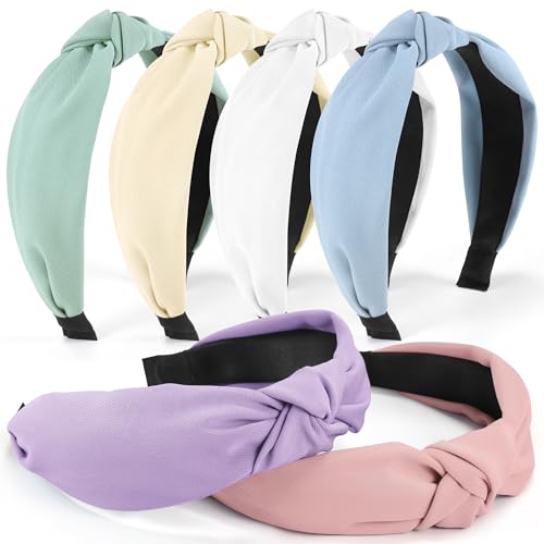 DiyJibb Headbands for Women Girls - 6PCS Stylish Top Knotted Headbands - Knotted Headband for Women - Head Bands Wide Hairband Hair Accessories - color: Light purple, light yellow, light green, light blue, light pink, white