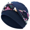 Women Knot Slouchy Beanie Chemo Hat Twist Stretch Cancer Head Wraps Sleep Head Scarf - color: Navy Blue Flowers