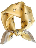 100% Mulberry Silk Scarf for Women Hair Lightweight Square Neckerchief Wrap For Head Scarves 21" - color: 15-bright Yellow Branches /21"*21"