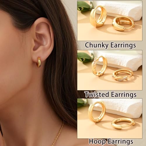 9 Pairs Small Gold/Silver Hoop Huggie Earrings Set for Women, 14K Gold Plated Chunky Hoop Small Earring Hypoallergenic Thick Open Lightweight Chunky Hoop Earrings Jewelry for Gifts - color: gold-standard
