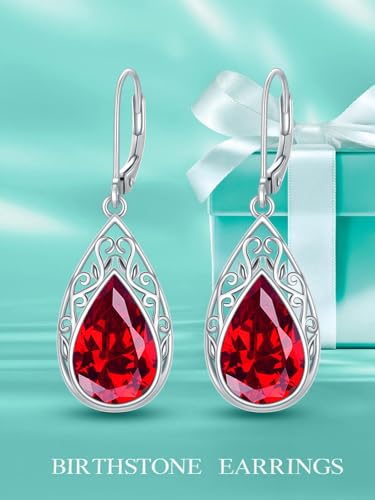 POIUY Gifts for Women Hypoallergenic Teardrop Filigree Birthstone Leverback Dangle Earrings 18K White Gold Fashion Jewelry Anniversary Wedding Birthday Gifts for Women Daughter Sister Girlfriend Wife - style: 7-July Birthstone Earrings