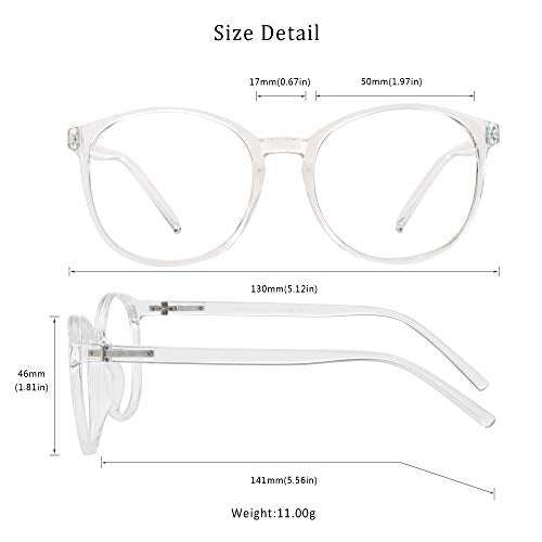 LifeArt Round Blue Light Blocking Glasses, Computer Glasses, Gaming Glasses, TV Glasses for Women Men (Clear, 0.25 Magnification) - color: 02_days_clear, size: +0.25 Magnification