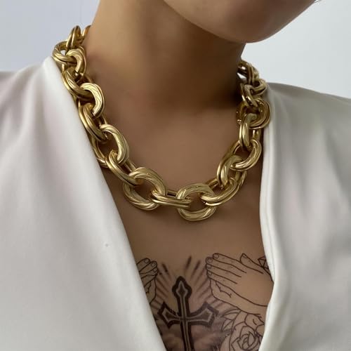 choice of all Chunky Gold Necklace Statement Necklace for Women Punk Chain Thick Gold Choker Jewelry Trendy Birthday Gifts - color: D:gold chunky necklace