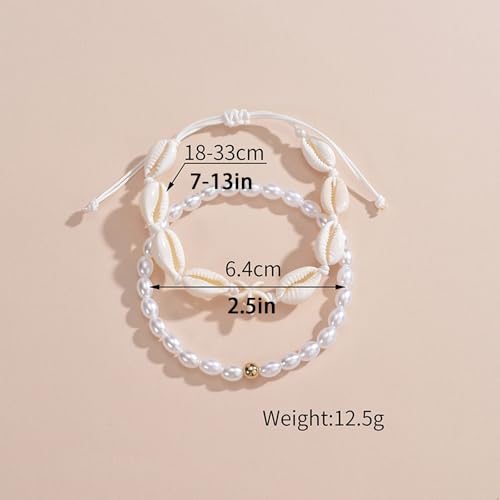 Pearl Anklet for Women Pearl Shell Bracelet Vintage Pearl Layered Anklets Trendy Retro Pearl Ankle Bracelet Summer Beach Foot Jewelry Gifts