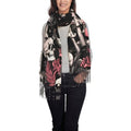Skull Mushroom Hippie Scarf for Women– Winter Shawl with Tassels, Cozy Wrap for Women’s Festival & Casual Wear - color: Skull Hippie Mushroom