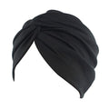 DECOU Solid Color Clean Plain Twist Pleasted Hair Turban Cap - color: Black