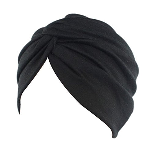 DECOU Solid Color Clean Plain Twist Pleasted Hair Turban Cap - color: Black