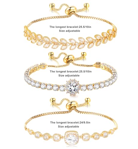 Tennis Bracelet for Women Cubic Zirconia Bracelets Adjustable Slider Bracelets - color: Gold 02